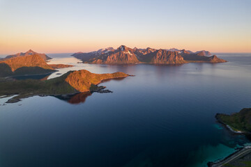 Aerial view of Lofoten islands in north Norway