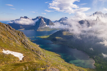 Fototapeta premium Aerial view of Lofoten islands in north Norway