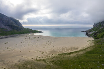 Aerial view of Lofoten islands in north Norway