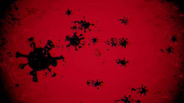 Bacteria under a microscope on a red background. Glitch effect. Multicolored background. Abstract representation of infection. 3D render.