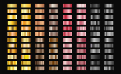 Gradient set. Gold, silver, bronze and rose gold. Vector EPS 10