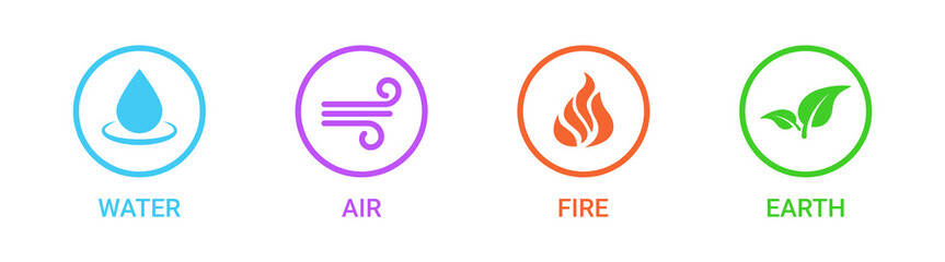 Icon set of four elements: water, air, fire and earth. Vector EPS 10