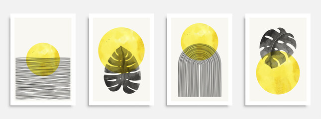 Vector wall art poster set with hand drawn abstract shapes, boho elements for home decor, print etc. © Tymofii