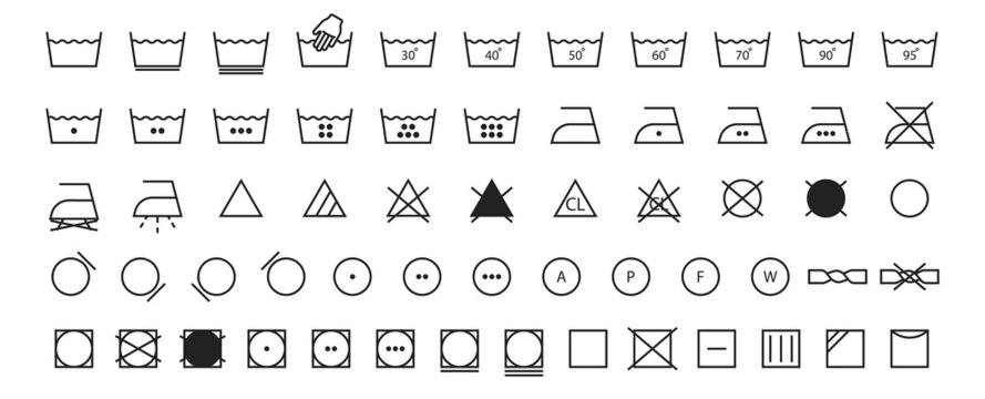 Laundry icons big set. Washing symbols. Vector EPS 10