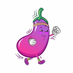 vector mascot character from eggplant cartoon jogging