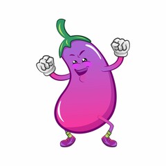 vector mascot character from eggplant cartoon being healty and happy