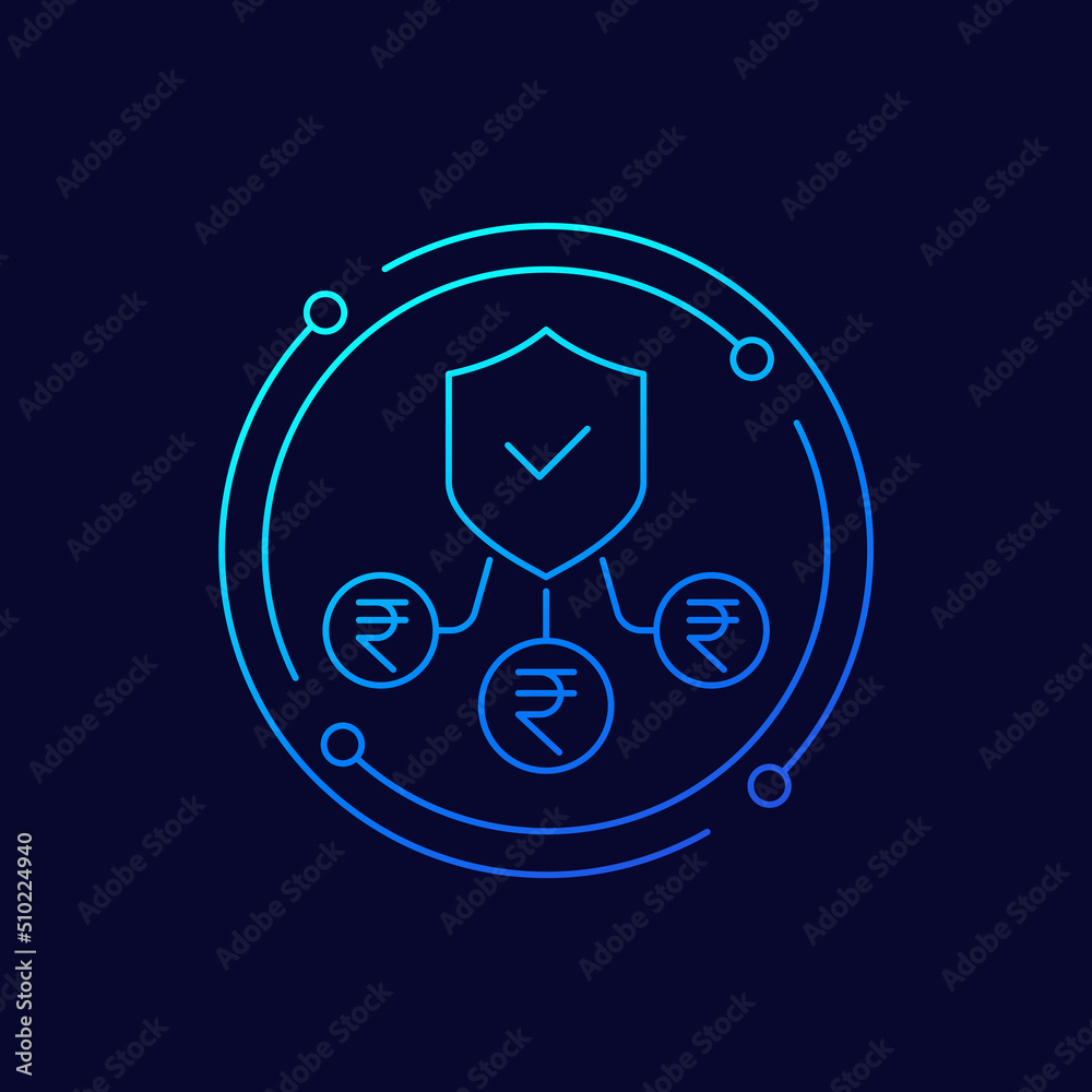 Sticker insurance money, payments icon with rupee, linear design