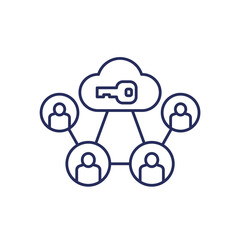 Encryption of personal data in a cloud line icon on white - obrazy, fototapety, plakaty