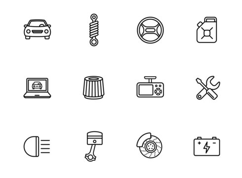 car service outline icons isolated on white background. car service line icons for web and ui design, mobile apps, print polygraphy and promo advertising business