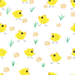 Fototapeta na wymiar Seamless pattern with chicks on white background. Cute chicks. Vector illustration. Flat style
