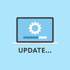 System update icon in flat style. Software upgrade vector illustration on isolated background. laptop upload process sign business concept.