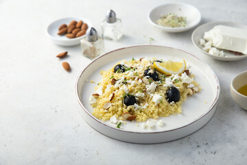 Couscous with feta cheese and olives