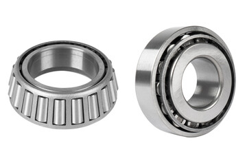 Metal silver ball bearing with balls on white isolated background. Industrial bearing. Ball Bearing...