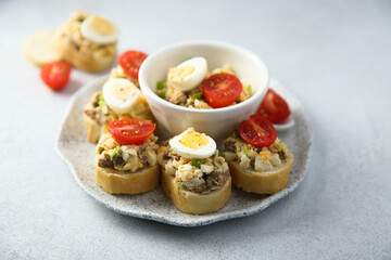 Tuna rillettes with egg and olives
