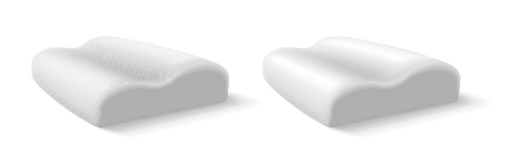 3d realistic vector icon set. Orthopedic pillow for the neck. White texture.