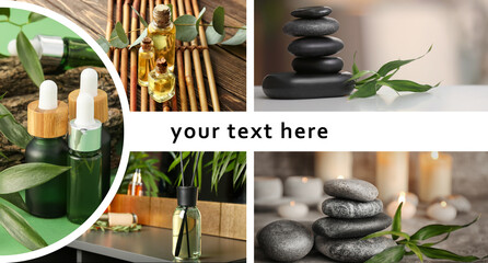 Collage with natural cosmetics and spa stones