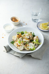 Homemade potato salad with onion crunch