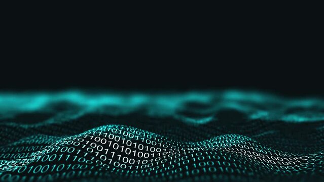 Blue code wave background for business concept. Data binary code network. Software background with digital computer code. Futuristic cyberspace loop animation. Network numbers in 4k resolution.