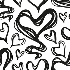 Vector illustration. Heart, abstraction. Handmade, light  background, seamless pattern
