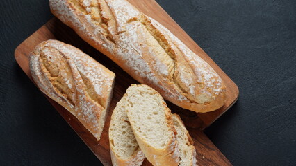 White french baguette or bread roll closeup, traditional food