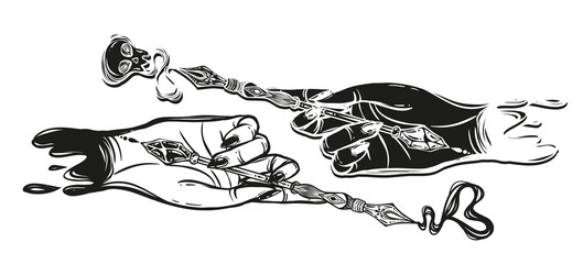 Vector illustration. Fountain pen hand, write in ink. Handmade, stickers, postcard