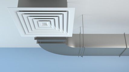 Industrial air duct ventilation equipment, 3d illustration - obrazy, fototapety, plakaty