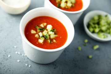 Traditional homemade cold gazpacho soup