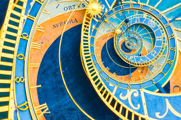 Naklejka premium Droste effect background based on Prague astronomical clock. Abstract design for concepts related to astrology and fantasy.