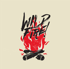 Vintage bonfire logo design template with grunge texture isolated on light background. Vector illustration