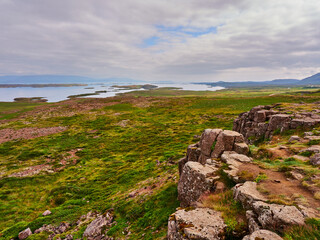 Fototapeta na wymiar Paisajes verdes de Islandia del norte