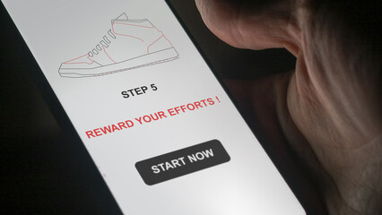 An user starts his training on a move-to-earn app to collect NFT. Move to earn nft game for...