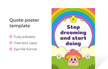 Multicolored circle contoured rainbow frame quote poster template groovy decorative design vector