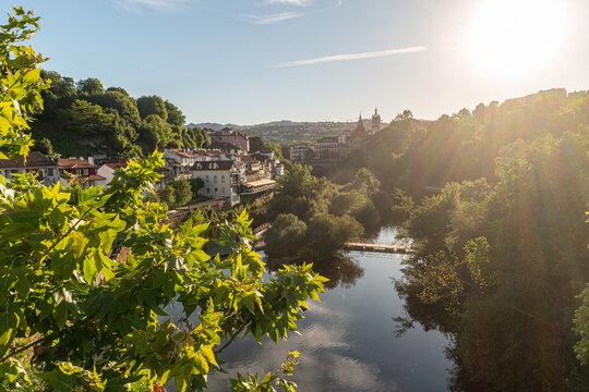 View at the monastery Sao Goncalo with old bridge and river Tamega in Amarante. Amarante is situated in Minho region, north Portugal
