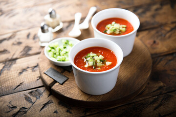 Traditional homemade cold gazpacho soup