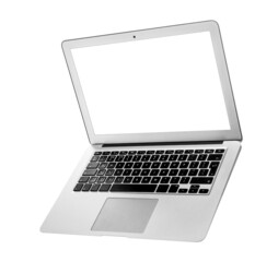 Modern laptop with blank screen isolated on white