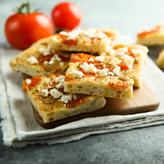 Homemade focaccia bread with feta cheese