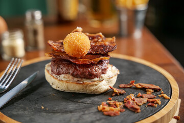 tasty beef sandwich in black background