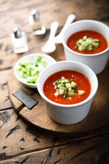 Traditional homemade cold gazpacho soup