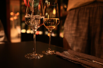 glass of wine in the restaurant on the table serving