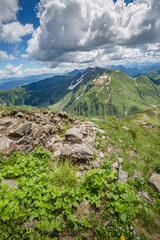Beautiful nature. Mountain hiking Trail Road. Italy Lago Avostanis Casera Pramosio Alta
