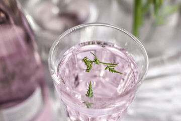Breakfast of the rich: rosé sparkling wine and flowers.