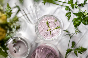 Breakfast of the rich: rosé sparkling wine and flowers.