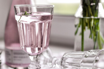 Breakfast of the rich: rosé sparkling wine and flowers.