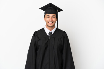 Young university graduate over isolated white background laughing