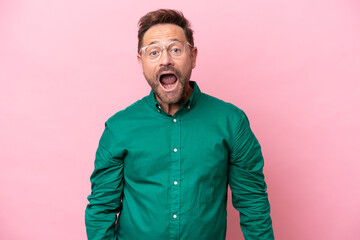 Middle age caucasian man isolated on pink background with surprise facial expression - Powered by Adobe