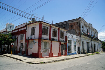 Plakat streets of cienfuegos with typical houses