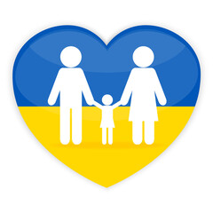 Family with heart. Icon in blue and yellow color, the colors of the national flag of Ukraine. Vector illustration