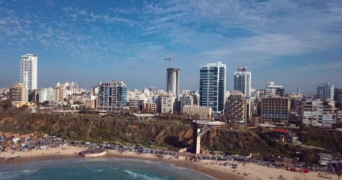 Aerial view of the coast and the city of Netanya in Israel
