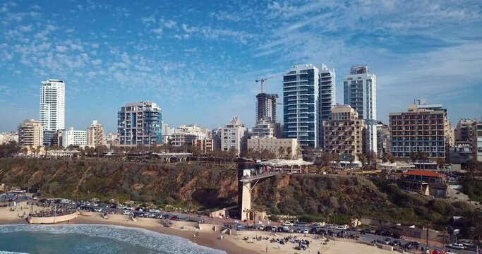Aerial view of the coast and the city of Netanya in Israel