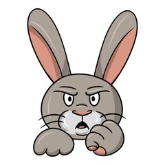 Angry rabbit shows fist, cartoon-style vector illustration